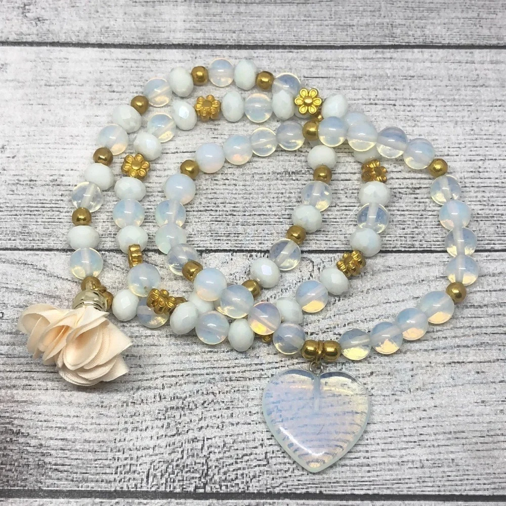 Bundle lot 3 opalite beaded charm bracelets statement boho festival layering